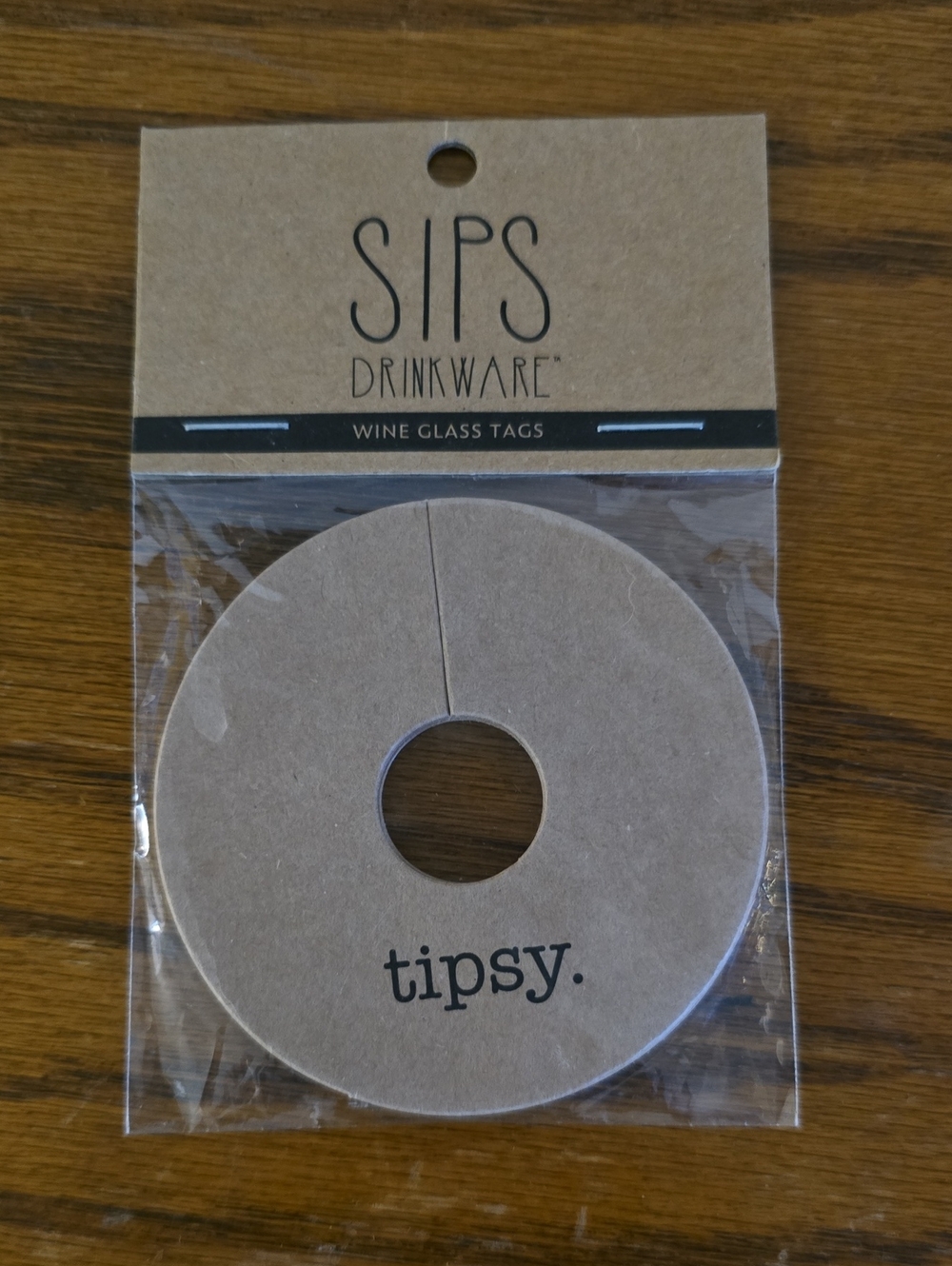 Brown 'tipsy.' Wine Glass Tags - Pack